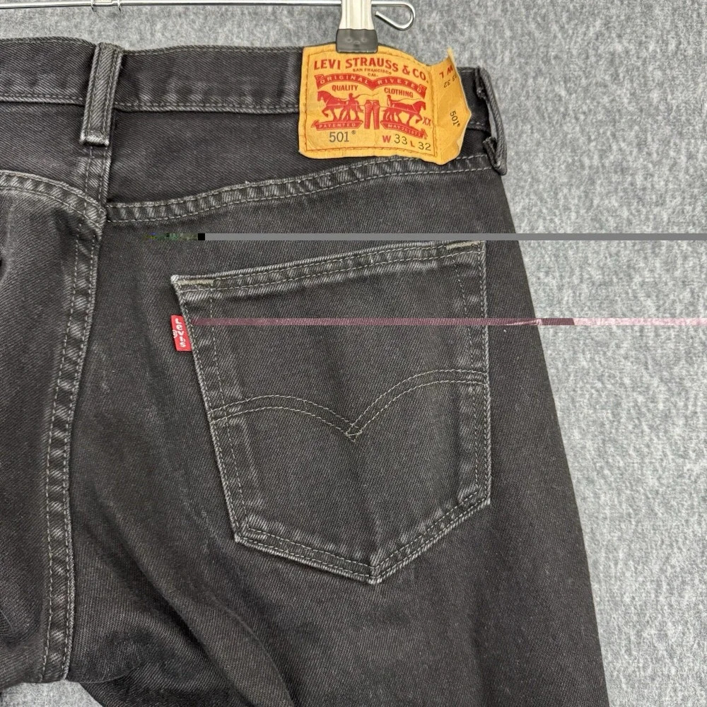 Levi's 501 Original Jeans Men's W33 L32 Black Button Fly Straight Leg Denim